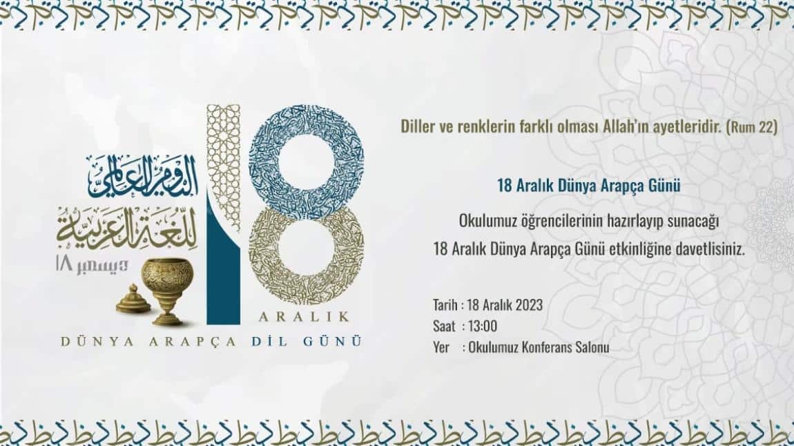 18 Aralık Dünya Arapça Dil Günü