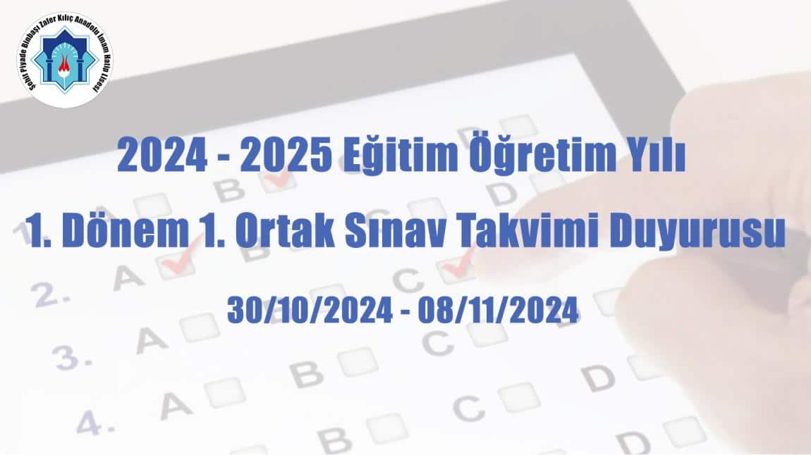 1. Dönem 1. Ortak Sınav Takvimi Yayınlandı.