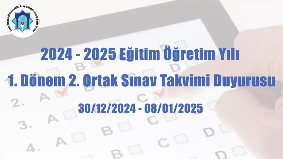 1. Dönem 2. Yazılı Sınav Takvimi